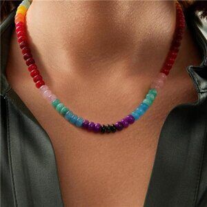 Boho Beaded Gemstone Necklace | Multilayer Choker | 18K Gold Plated